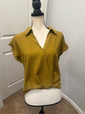 NWOT Mustard Wrap-Style Collared Blouse | XS